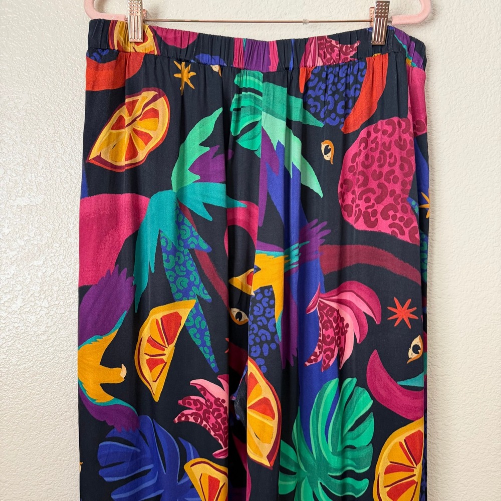 Farm Rio Pants Womens Large Mystic Jungle Wide Leg Tropical Fruit Print Colorful - Picture 7 of 13